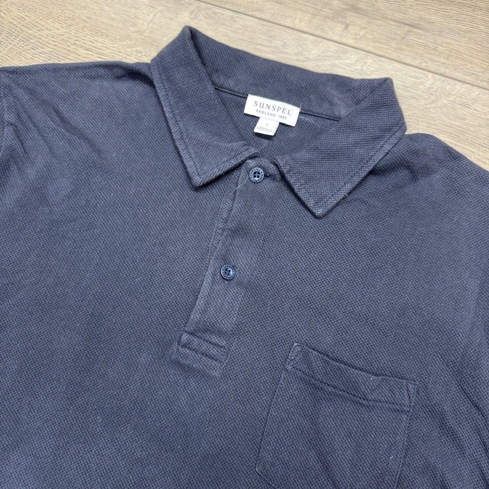 Sunspel Riviera Polo S/S Men's Sz L England 1860 Navy Blue Preppy FAIR